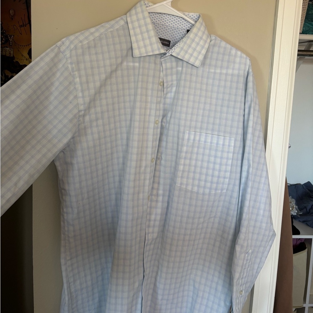Men's Blue Checkered Dress Shirt